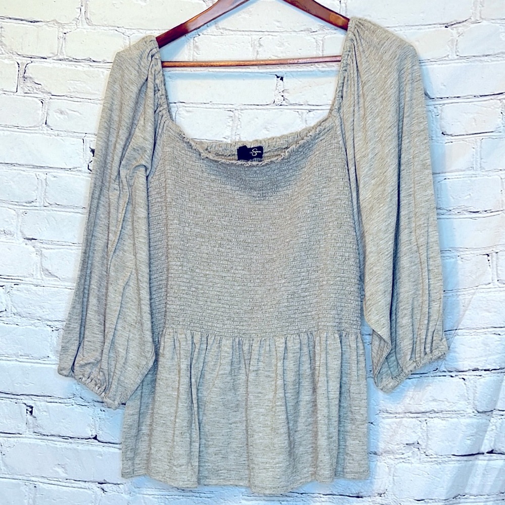 Jessica Simpson Green Puffed Sleeve Square Neck Top Size 2X Excellent Condition